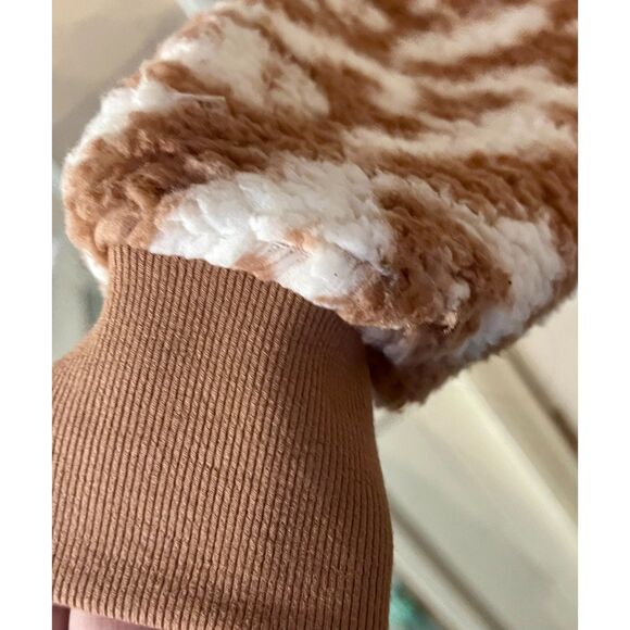 VS Pink Sherpa Oversized Pullover Hoodie V-neck in Brown White, Sz XS - Picture 5 of 16